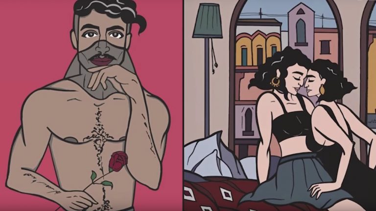 Extraits du projet d'illustration Queer Habibi - Pink News / Youtube