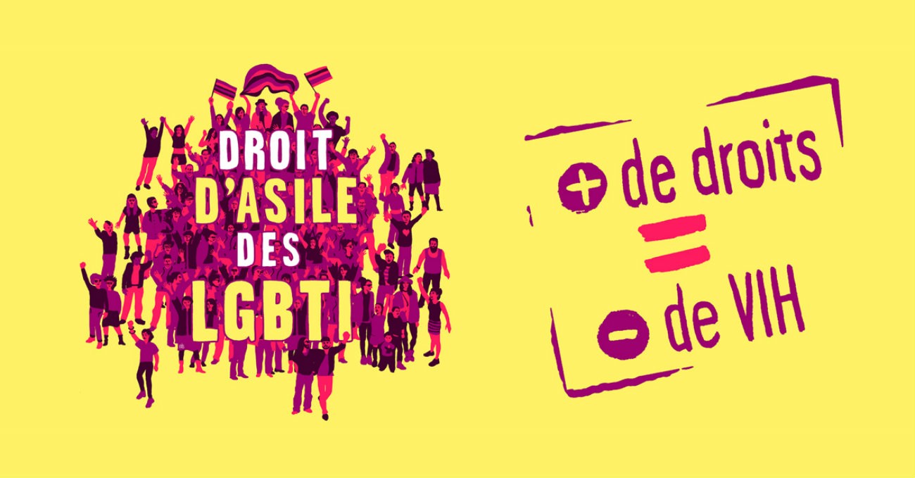 Visuel de la campagne Pride Fiertés Asile LGBT / AIDES