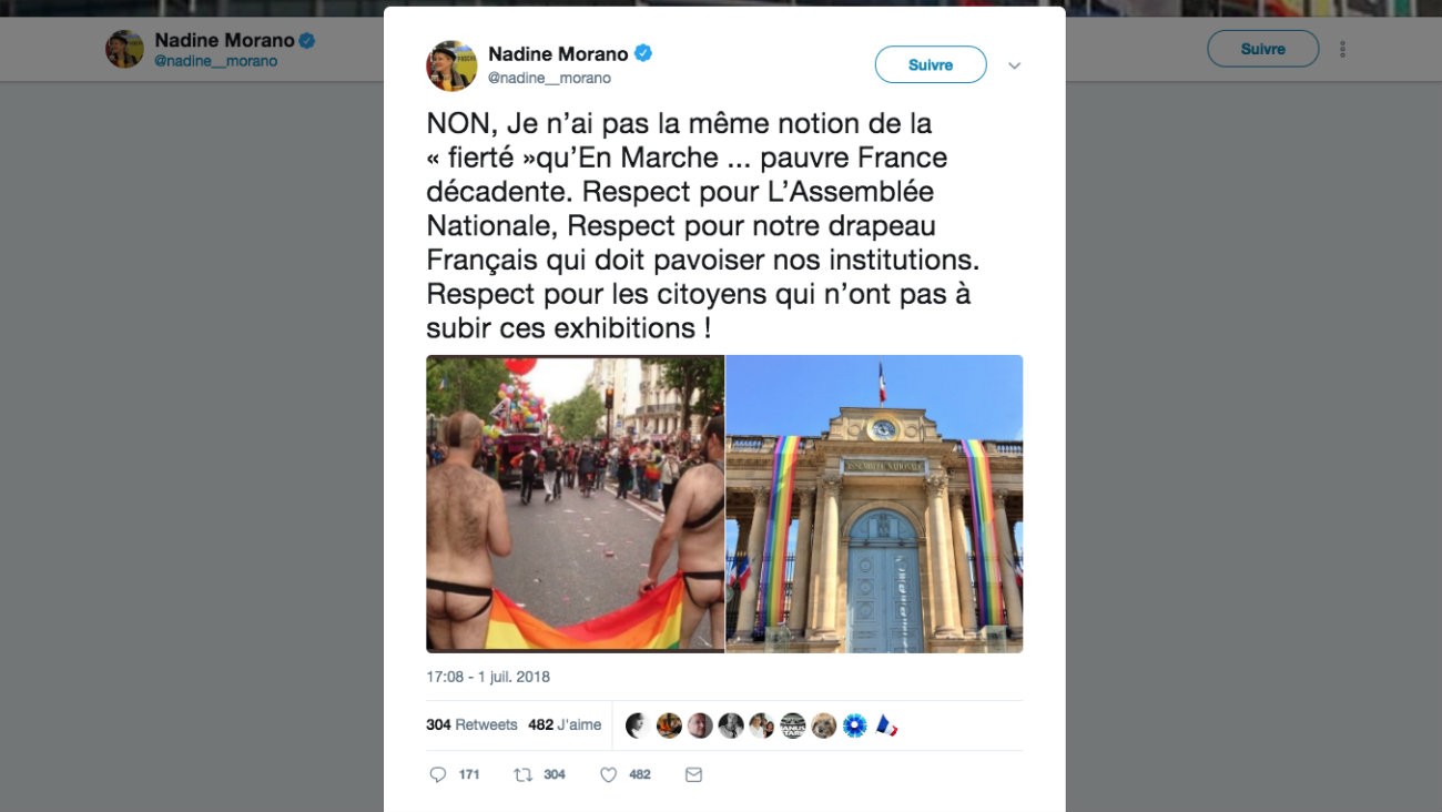 Nadine Morano réaffirme son homophobie en un tweet façon Minute
