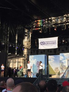 discours Sean Fitzgerald Joanie Evans, co-président.e.s Fédération Gay Games cérémonie clôture Paris 2018