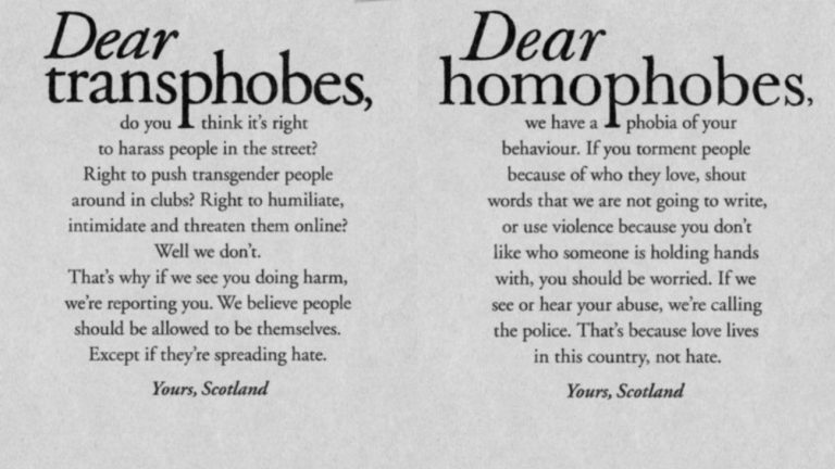 Affiches de la campagne écossaise contre l'homophobie et la transphobie - One Scotland