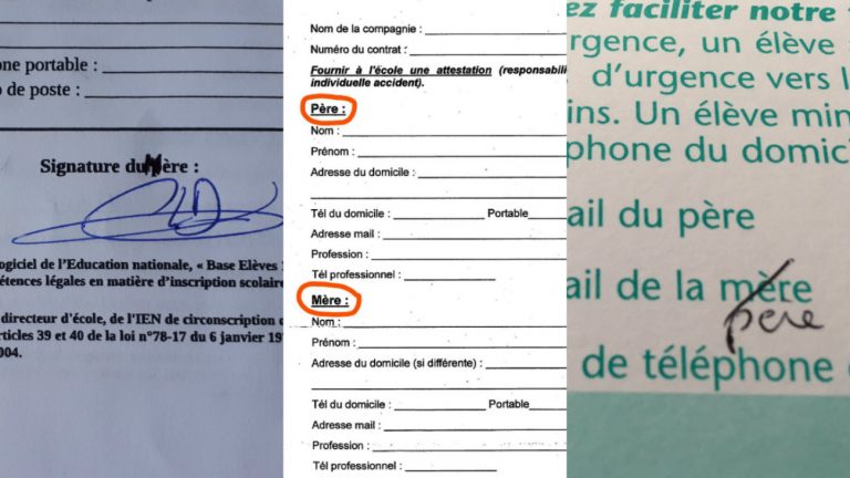 Trois exemples de fiches de renseignement non inscluvies pour les familles homoparentales - @homoparentalite @lestriplettes34 @2papasFR / Twitter