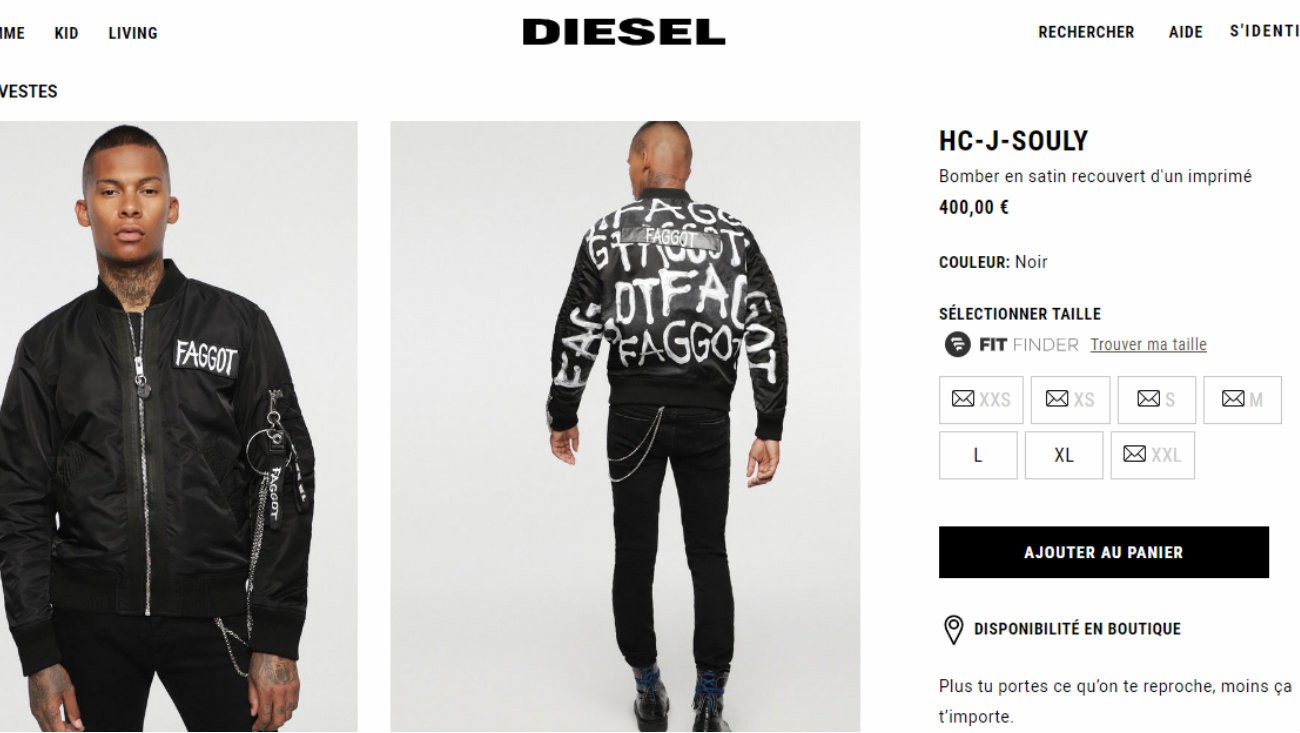 diesel veste faggot pédé 400 euros pinkwashing indecence