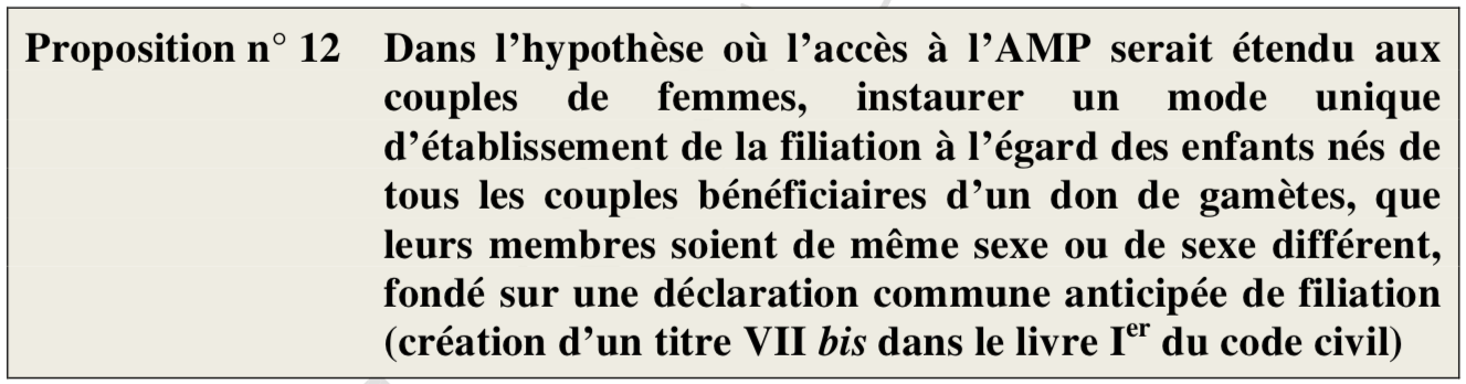 La proposition 12 du rapport de la mission d'information relative aux révisions de loi de bioéthique - Capture d'écran