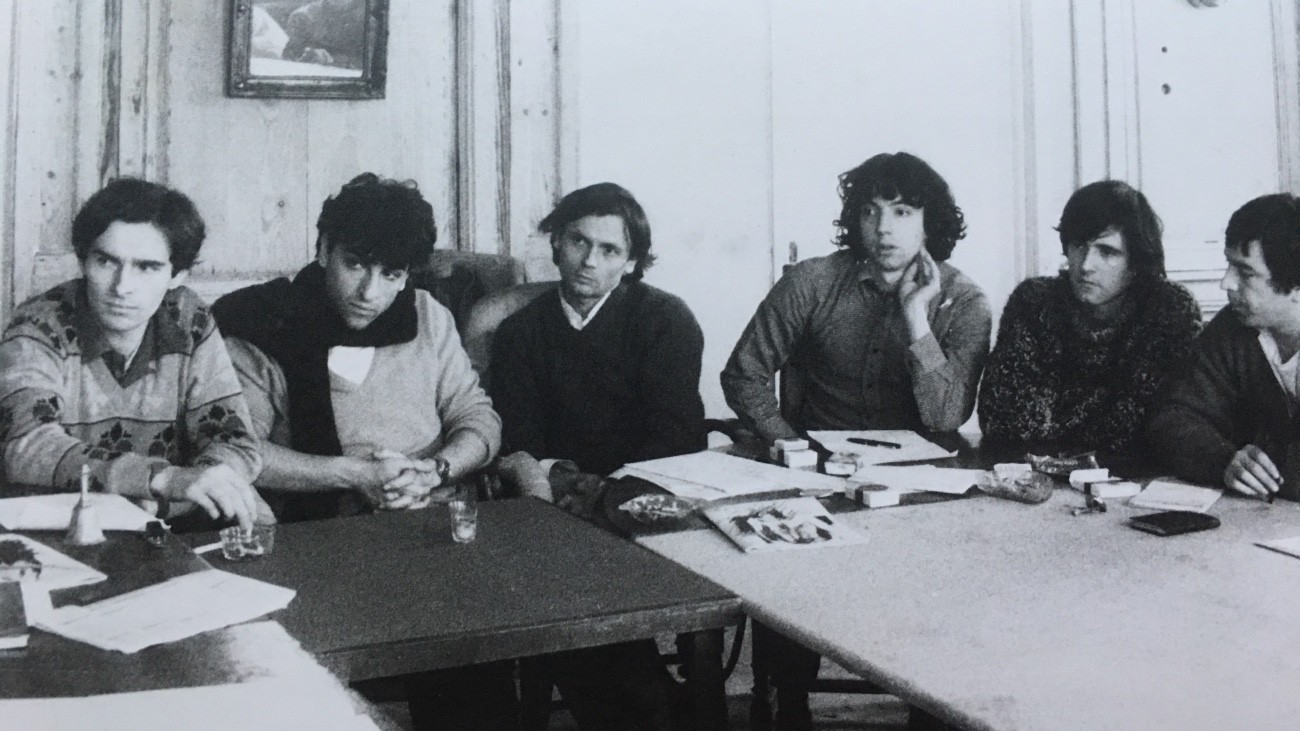 L'équipe du Gai Pied en 1980 : Gilles Barbedette, Serge Héfez, Jean Le Bitoux, Kevin Kratz, Jean-Marie X, Antoine Perruchot - Jean Stern