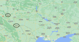 Carte des hébergements EL*C en Ukraine (Lviv et Tchernihiv). En rouge, le passage frontière le plus direct pour se rendre à Lviv.