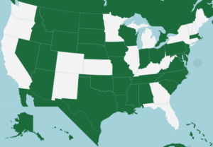 Carte des Etats-Unis : en blanc, les 19 Etats concernés par les projets de loi protégeant la jeunesse trans - capture d'écran : geoguessr