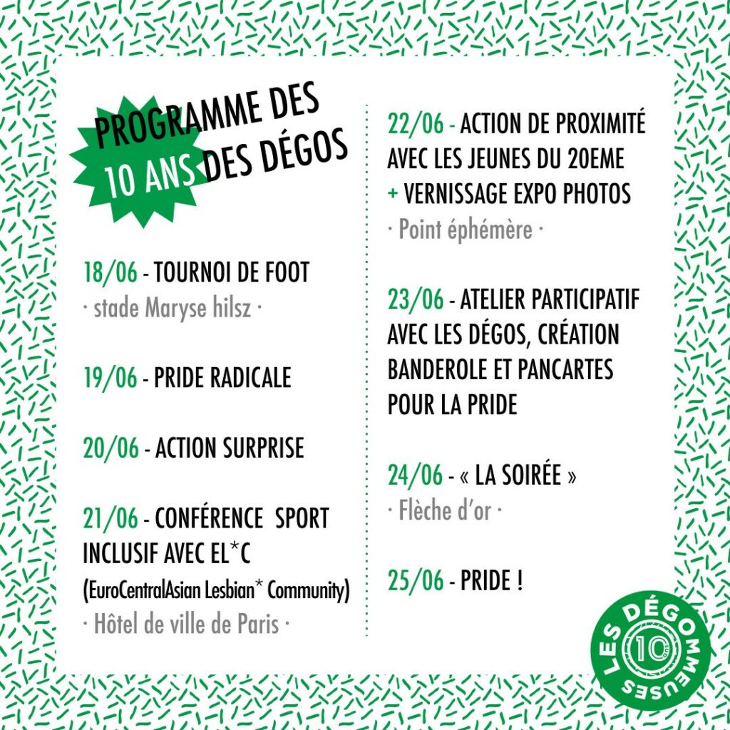 Le flyer du programme des dix ans des Dégommeuses