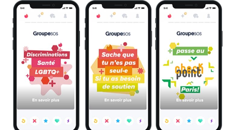 Visuels de la campagne pour le Groupe SOS sur Tinder