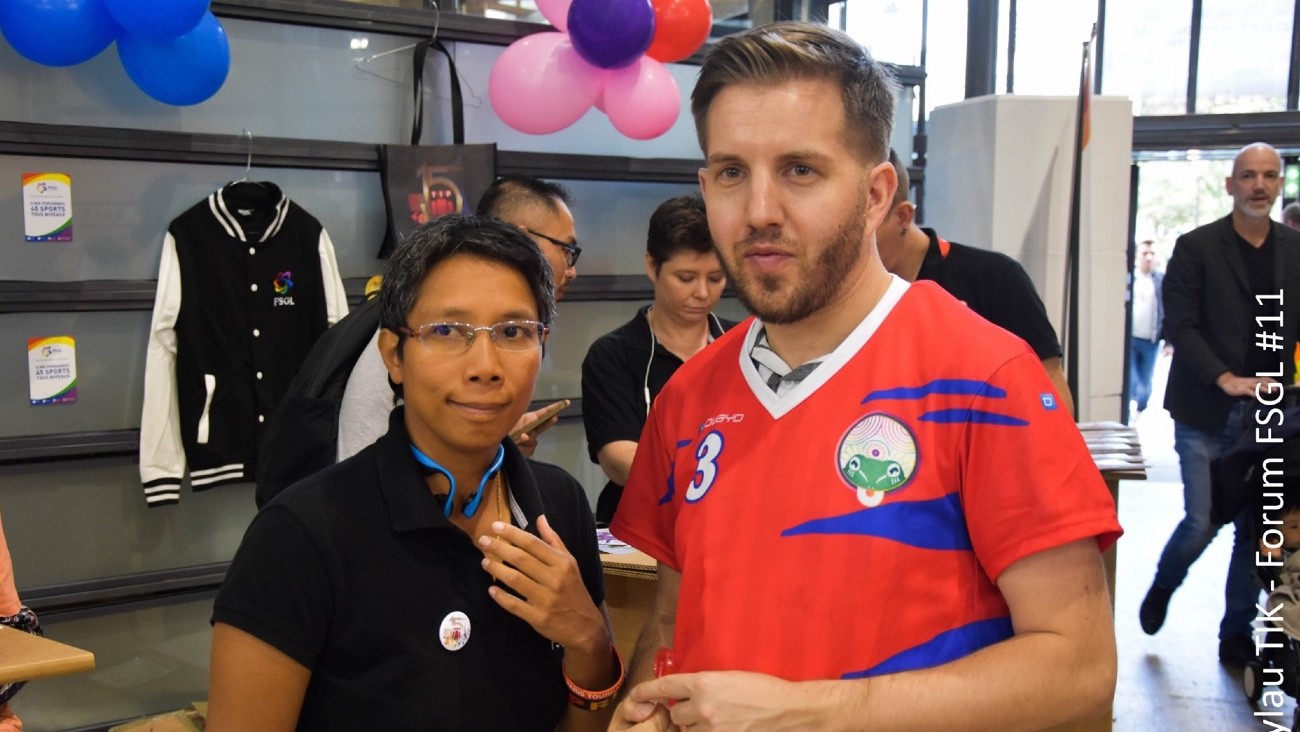 Hélène Germain et Eric Arassus,co-président·es de la Fédération sportive LGBT+, en 2029