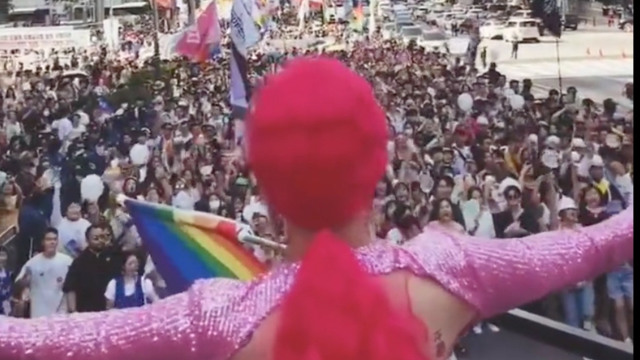 Vue de la marche des fiertés LGBT de Seoul, le 1er juillet 2023