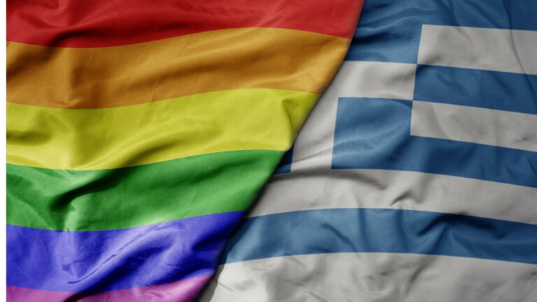 Drapeau national grec et rainbow flag