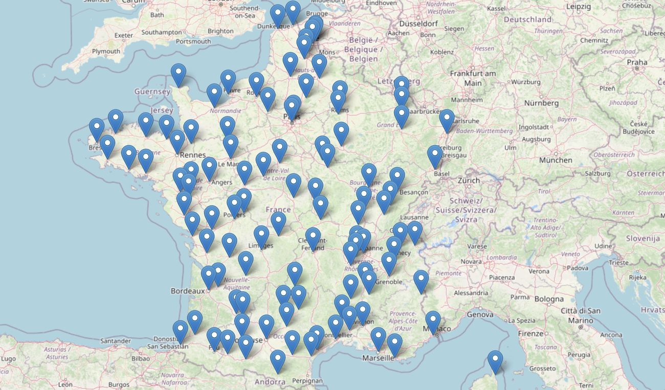 carte des Prides organisées en 2025